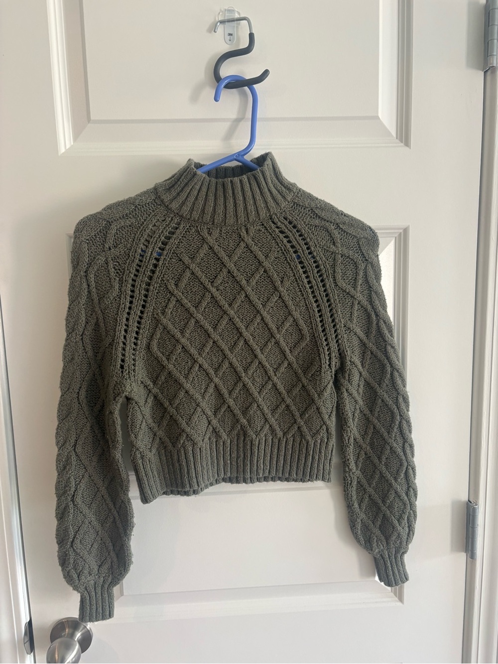 American Eagle Outfitters Olive Cable Knit Mock Neck Sweater